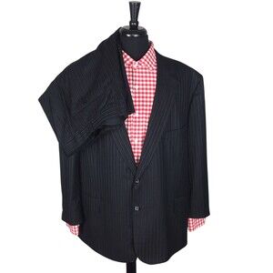 Richard Bennett Holland & Sherry Men 56R Black Striped Wool Suit Pants 46x26.5